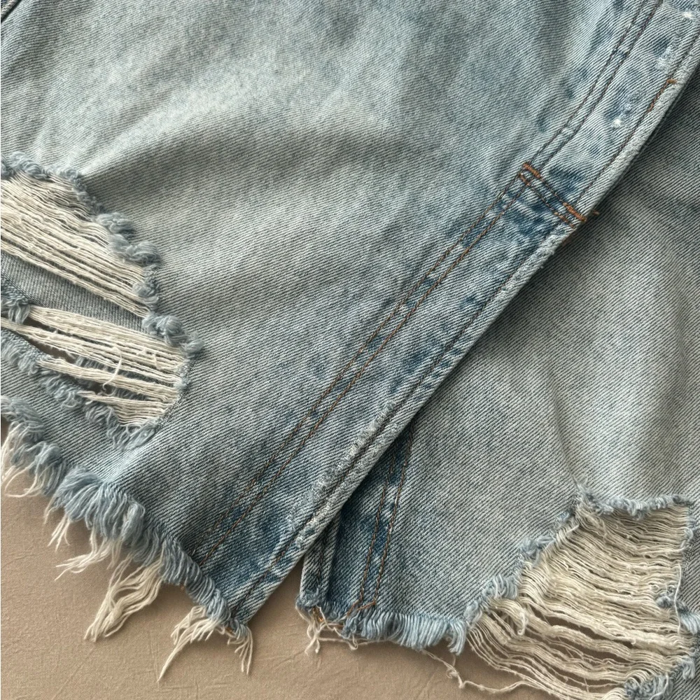 We The Free Light Blue Distressed Mini Skirt